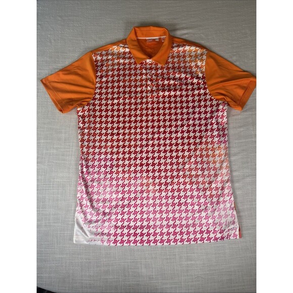Puma Colorful Ombré Orange Red Pink Summer Houndstooth‎ Golf Polo Shirt Sz Large - Picture 5 of 8